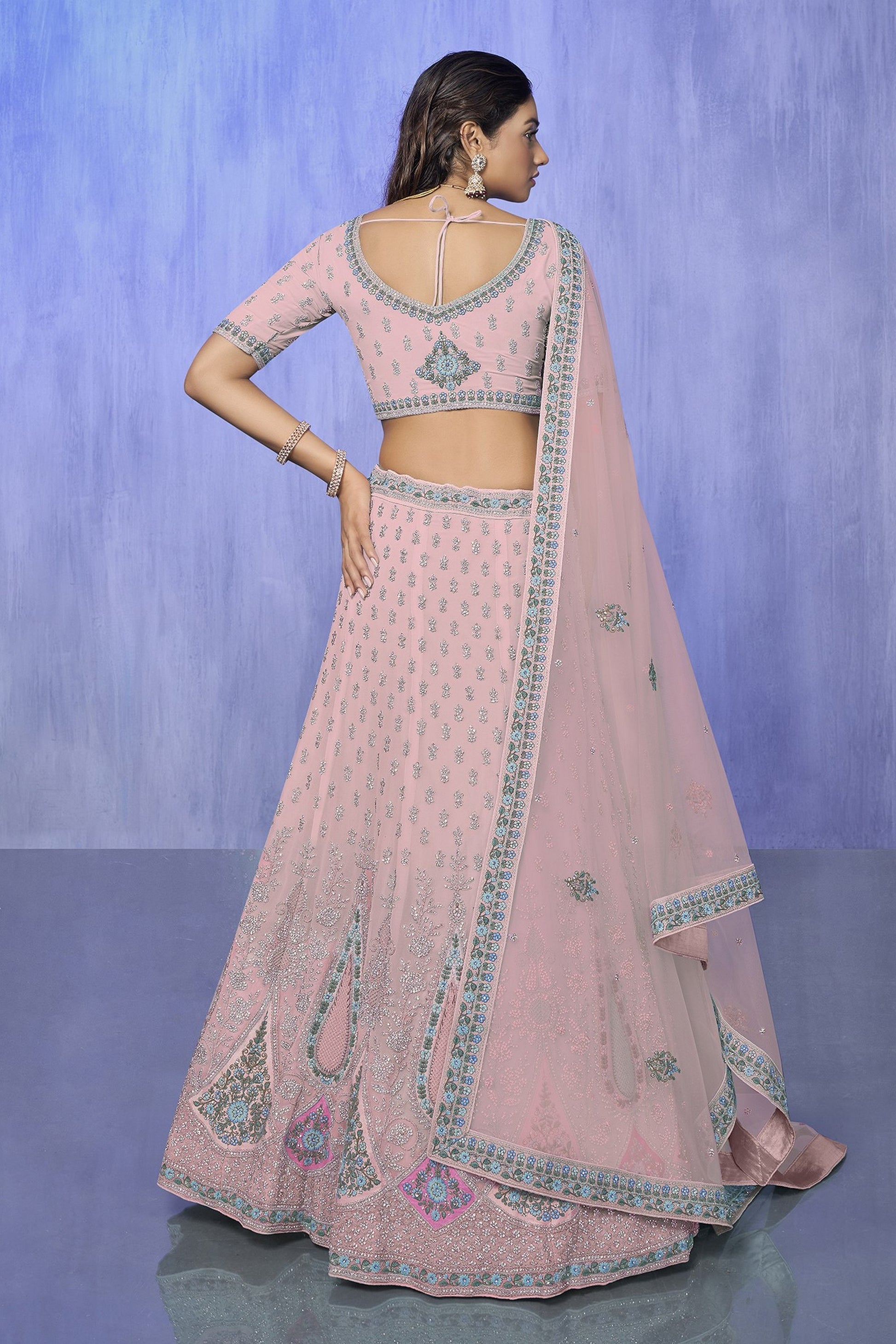 Pink Pakistani Georgette Lehenga Choli For Indian Festivals & Weddings - Embroidery Work,