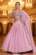Pink Georgette Lehenga Choli For Indian Festivals & Weddings - Thread Work, Sequence Embroidery Work
