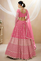 Pink Georgette Lehenga Choli For Indian & Pakistani Wedding Festival - Sequins & Thread Embroidery Work, Zari Work