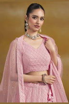 Pink Georgette Lehenga Choli For Indian & Pakistani Wedding Festival - Sequins & Thread Embroidery Work