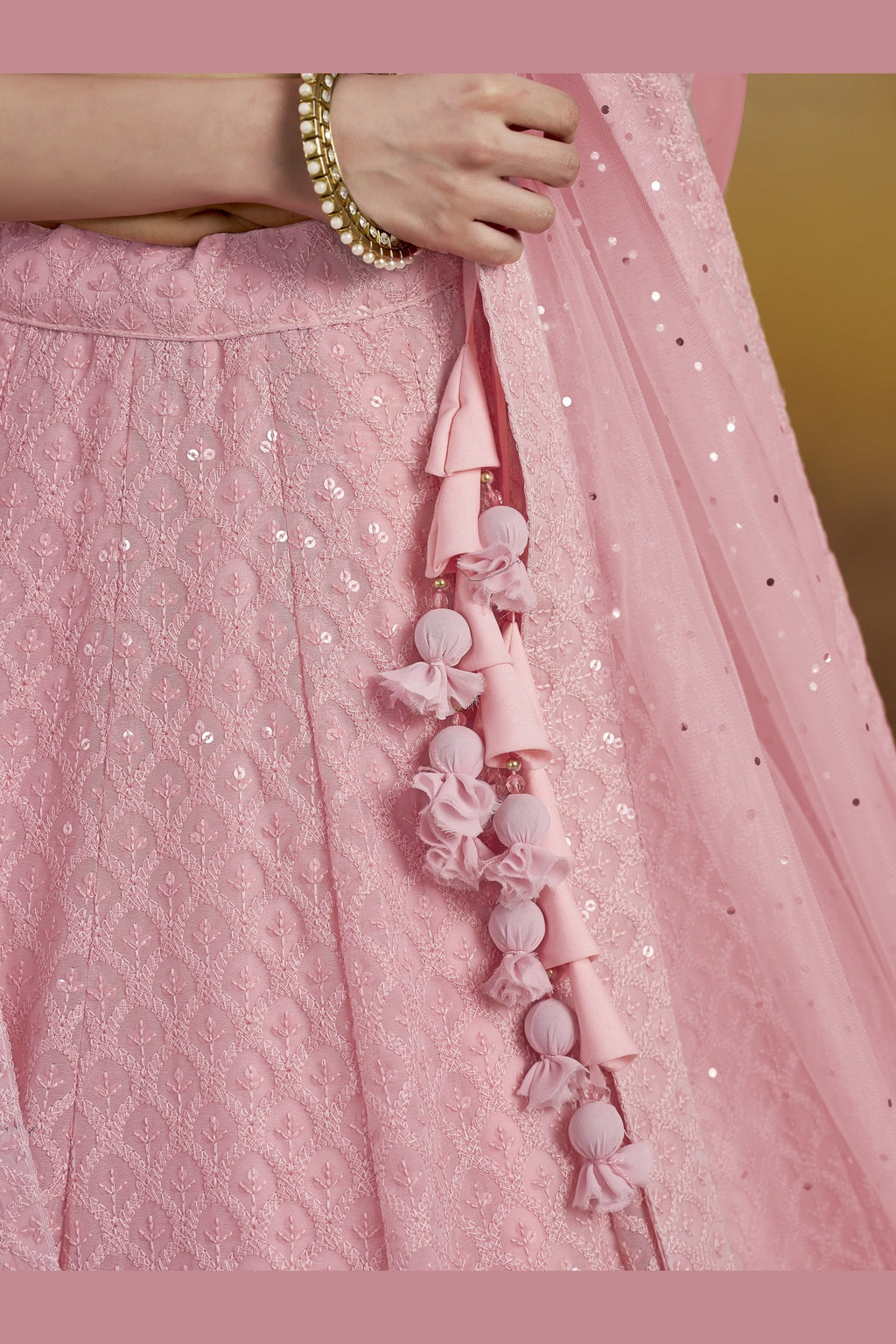 Pink Georgette Lehenga Choli For Indian & Pakistani Wedding Festival - Sequins & Thread Embroidery Work