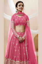 Pink Georgette Lehenga Choli For Indian & Pakistani Wedding Festival - Sequins & Thread Embroidery Work, Zari Work