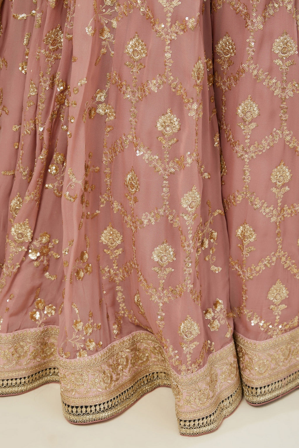 Pink Georgette Lehenga Choli For Indian & Pakistani Wedding Festival - Thread Embroidery Work, Sequence Embroidery Work, Zari Work, Real Mirror Work