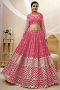 Pink Georgette Lehenga Choli For Indian & Pakistani Wedding Festival - Sequins & Thread Embroidery Work, Zari Work