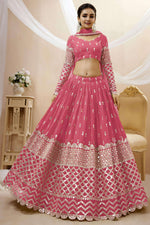 Pink Georgette Lehenga Choli For Indian & Pakistani Wedding Festival - Sequins & Thread Embroidery Work, Zari Work