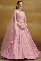 Pink Georgette Lehenga Choli For Indian & Pakistani Wedding Festival - Sequins & Thread Embroidery Work