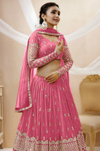 Pink Georgette Lehenga Choli For Indian & Pakistani Wedding Festival - Sequins & Thread Embroidery Work, Zari Work