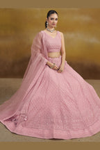Pink Georgette Lehenga Choli For Indian & Pakistani Wedding Festival - Sequins & Thread Embroidery Work