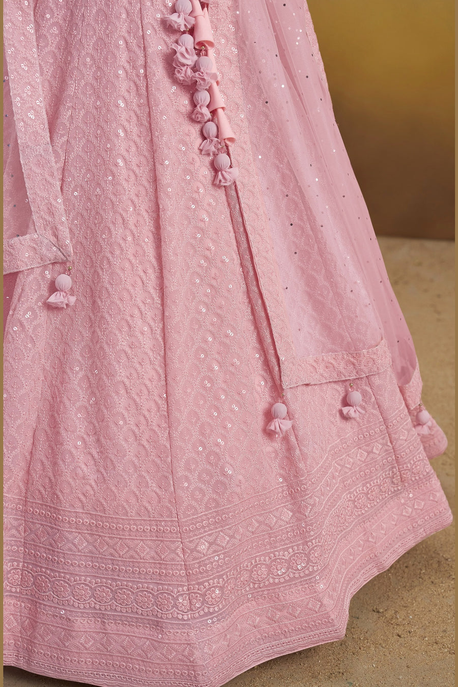 Pink Georgette Lehenga Choli For Indian & Pakistani Wedding Festival - Sequins & Thread Embroidery Work