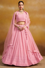 Pink Georgette Lehenga Choli For Indian & Pakistani Wedding Festival - Sequins & Thread Embroidery Work