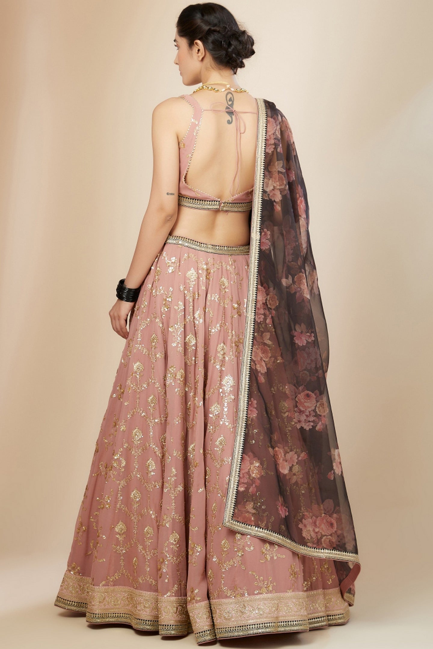 Pink Georgette Lehenga Choli For Indian & Pakistani Wedding Festival - Thread Embroidery Work, Sequence Embroidery Work, Zari Work, Real Mirror Work