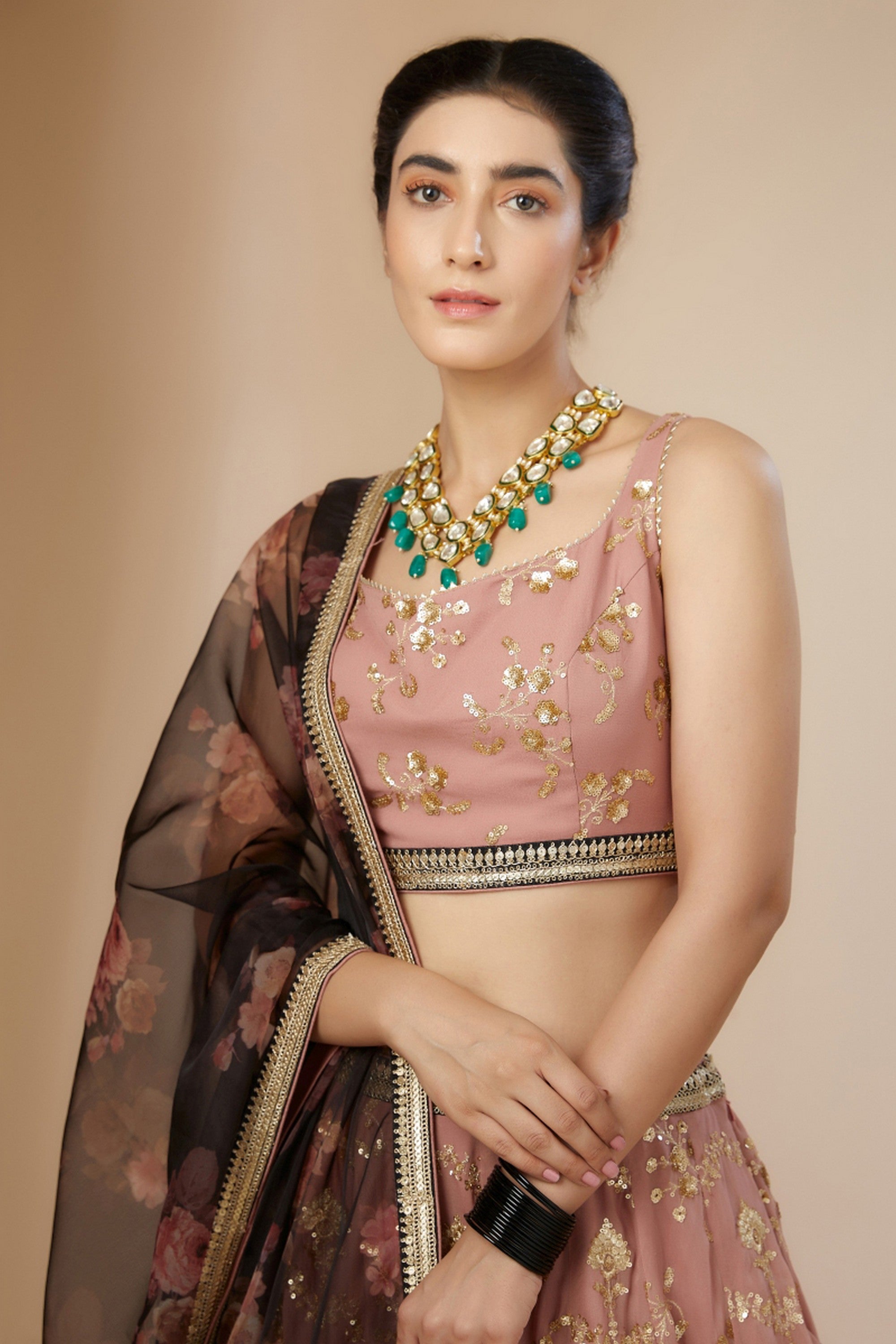 Pink Georgette Lehenga Choli For Indian & Pakistani Wedding Festival - Thread Embroidery Work, Sequence Embroidery Work, Zari Work, Real Mirror Work