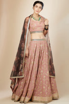 Pink Georgette Lehenga Choli For Indian & Pakistani Wedding Festival - Thread Embroidery Work, Sequence Embroidery Work, Zari Work, Real Mirror Work