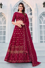 Pink Georgette Lehenga Choli Set For Indian Weddings - Sequence & Thread Embroidery Work