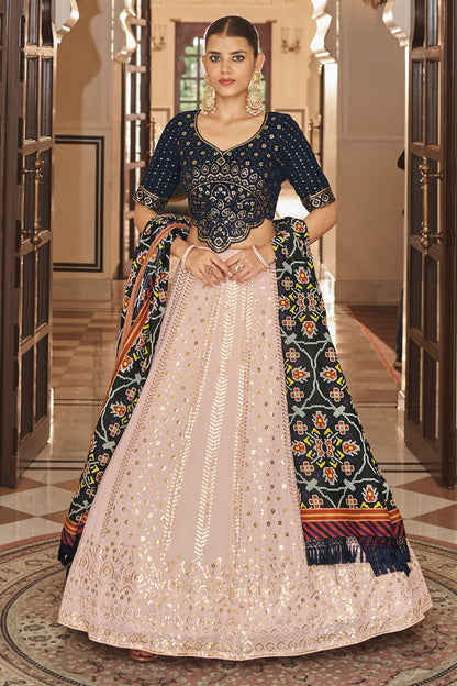 Pink Georgette Lehengas Choli For Indian Festivals & Weddings - Sequence Embroidery Work, Print Work