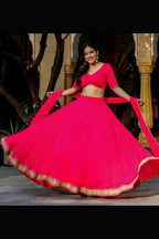 Pink Georgette Leriya Print Lehenga Choli For Indian & Pakistani Wedding Festival - Print Work, Zari Work