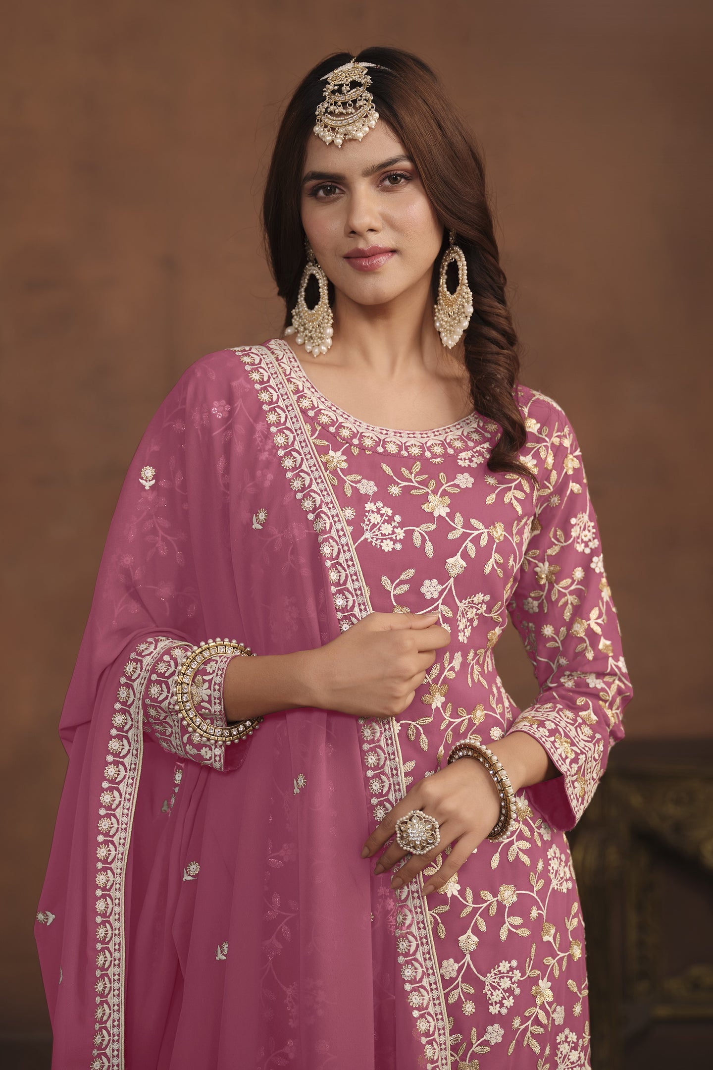 Pink Georgette Sharara Suit for Women with Thread and Sequins Work
