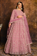 Pink Net Anarkali with Embroidery Work for Sangeet Outfits for Women