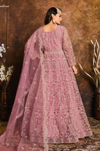 Pink Net Anarkali with Embroidery Work for Sangeet Outfits for Women