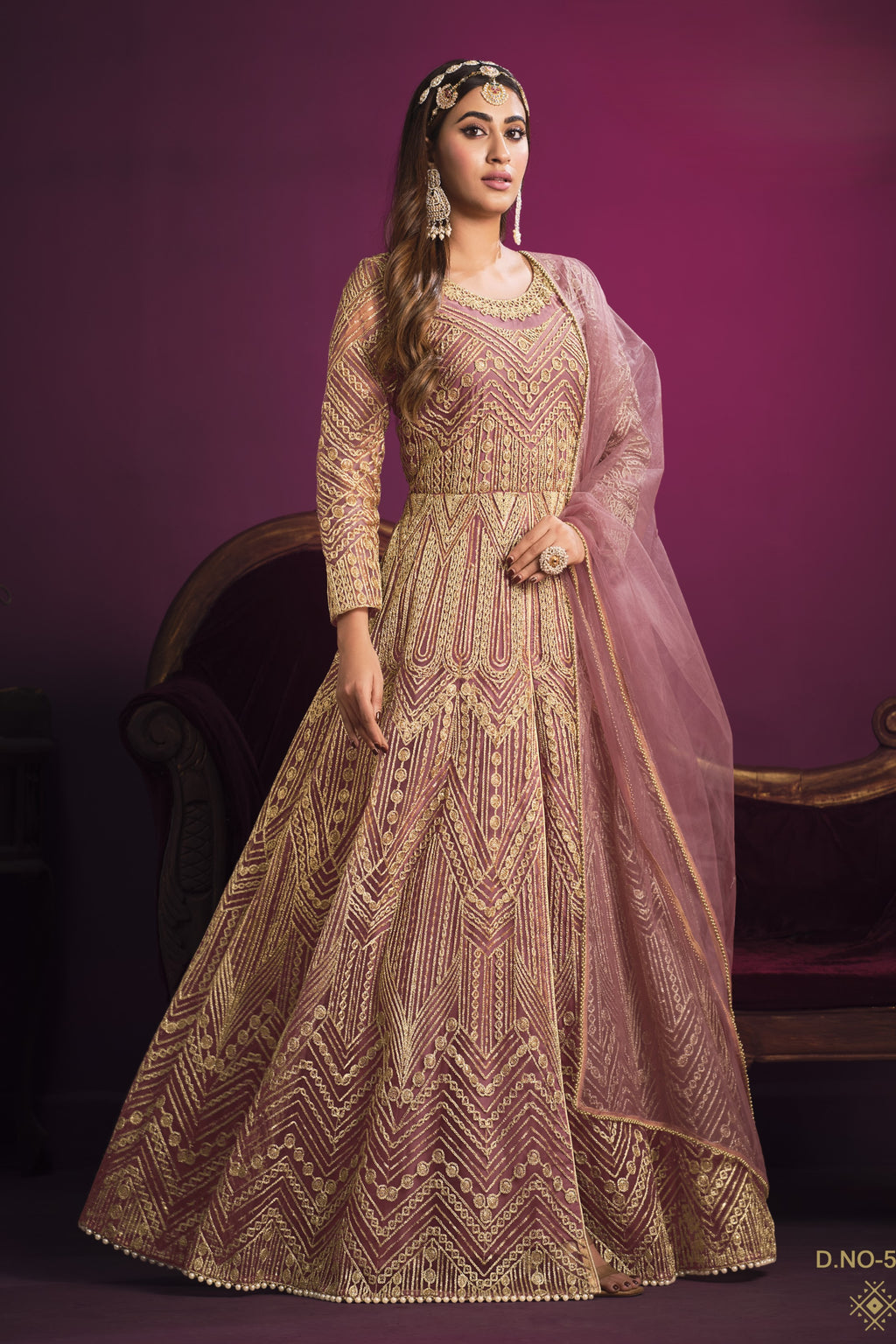 Pink Net Anarkali with Thread Embroidery Work Indian Dresses for Women