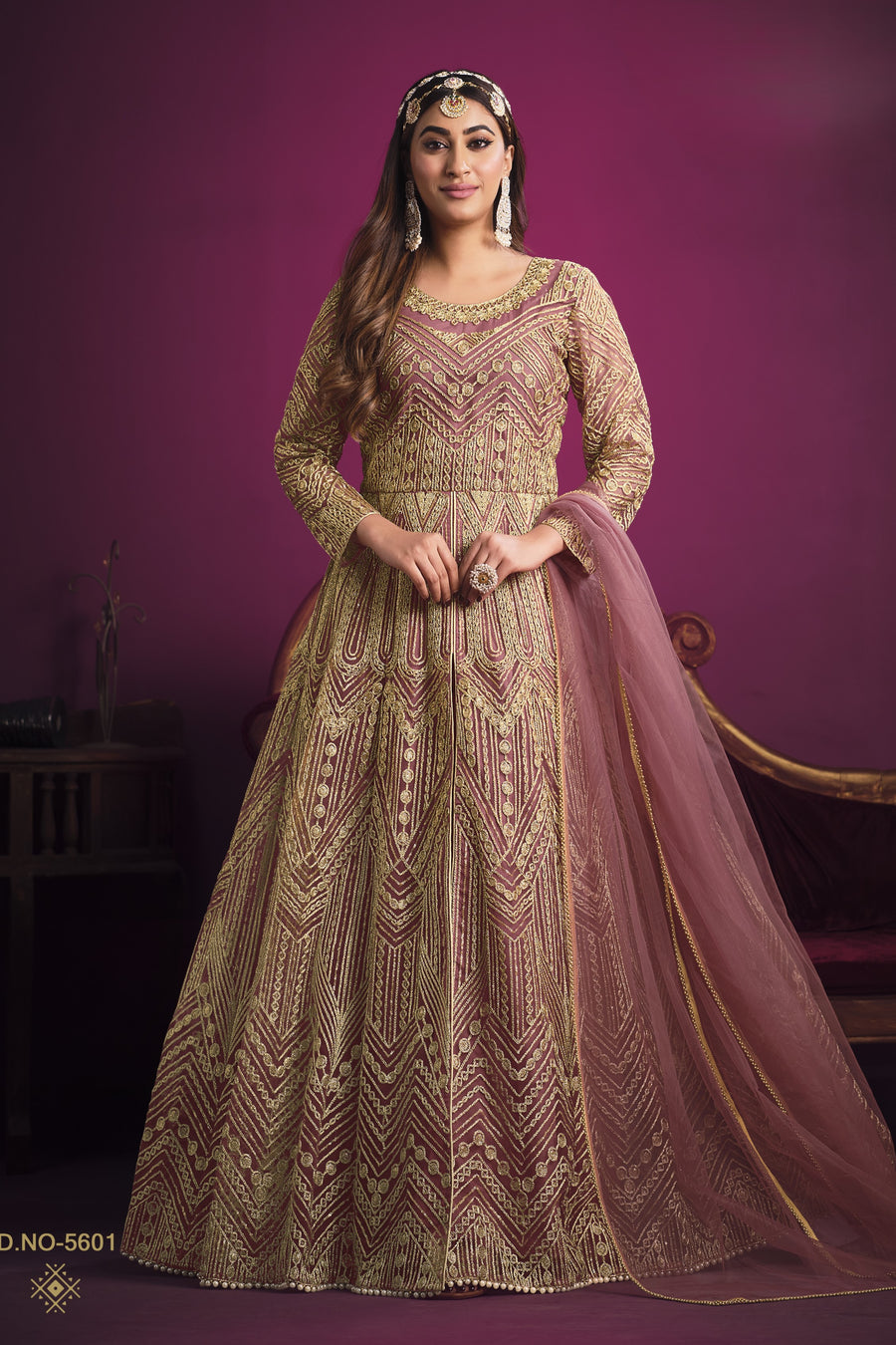 Pink Net Anarkali with Thread Embroidery Work Indian Dresses for Women