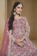 Pink Net Dori Work Anarkali Wedding Guest Suit
