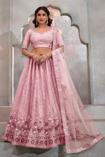 Pink Net Lehenga Choli For Indian Festival & Weddings - Thread Embroidery Work, Sequence Embroidery Work