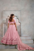 Pink Net Lehenga Choli For Indian Festival & Weddings - Thread Embroidery Work, Sequence Embroidery Work