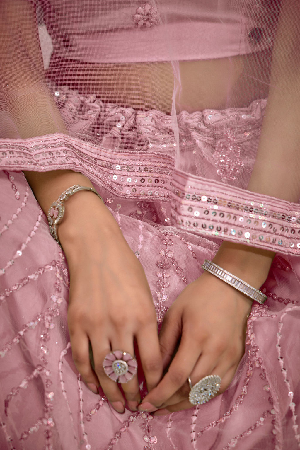 Pink Net Lehenga Choli For Indian Festival & Weddings - Thread Embroidery Work, Sequence Embroidery Work