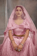 Pink Net Lehenga Choli For Indian Festival & Weddings - Thread Embroidery Work, Sequence Embroidery Work
