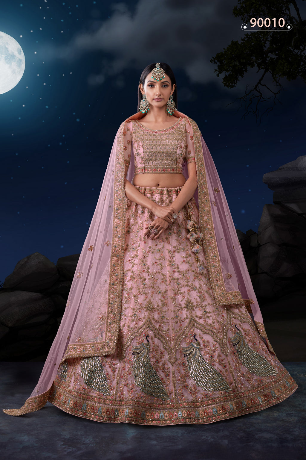 Pink Net Lehenga Choli For Indian Festivals & Weddings - Sequence Embroidery Work, Dori Work, Zarkan Work, Thread Embroidery Work