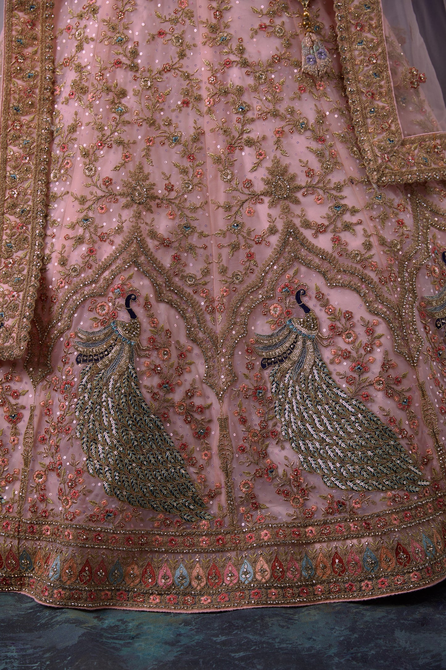 Pink Net Lehenga Choli For Indian Festivals & Weddings - Sequence Embroidery Work, Dori Work, Zarkan Work, Thread Embroidery Work