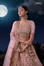 Pink Net Lehenga Choli For Indian Festivals & Weddings - Sequence Embroidery Work, Dori Work, Zarkan Work, Thread Embroidery Work