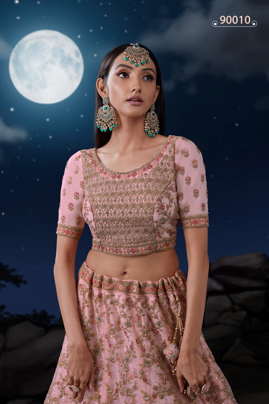 Pink Net Lehenga Choli For Indian Festivals & Weddings - Sequence Embroidery Work, Dori Work, Zarkan Work, Thread Embroidery Work