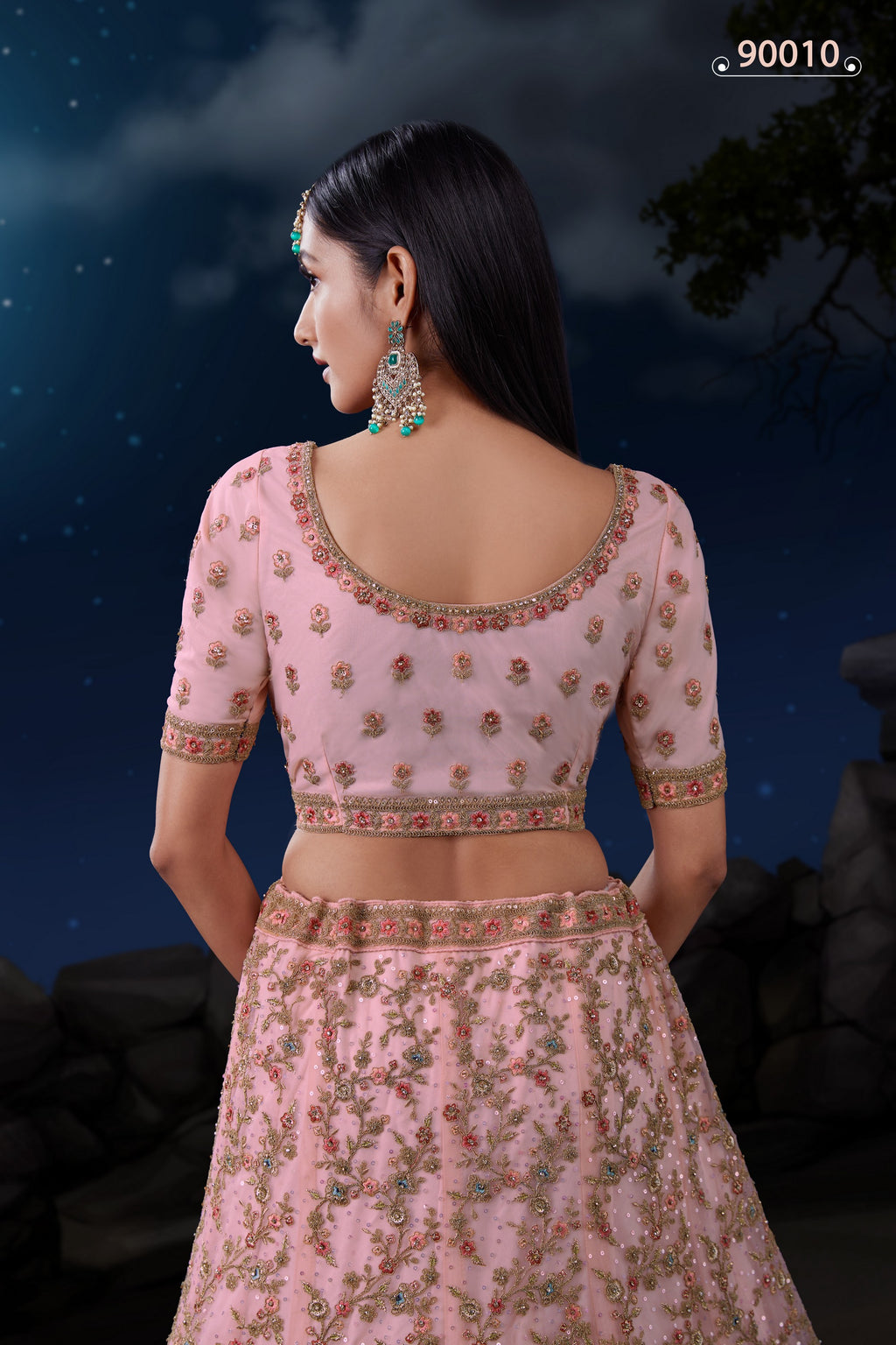 Pink Net Lehenga Choli For Indian Festivals & Weddings - Sequence Embroidery Work, Dori Work, Zarkan Work, Thread Embroidery Work