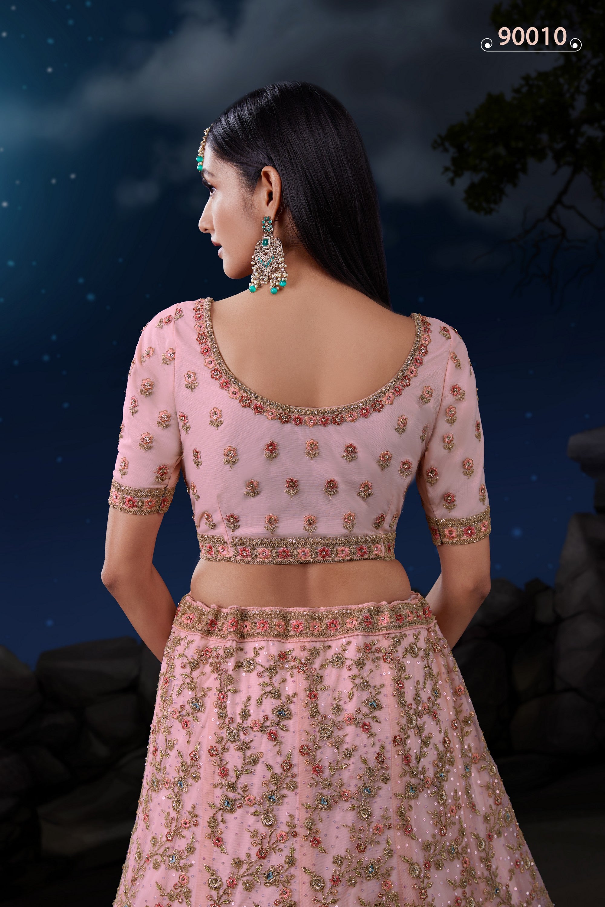 Pink Net Lehenga Choli For Indian Festivals & Weddings - Sequence Embroidery Work, Dori Work, Zarkan Work, Thread Embroidery Work