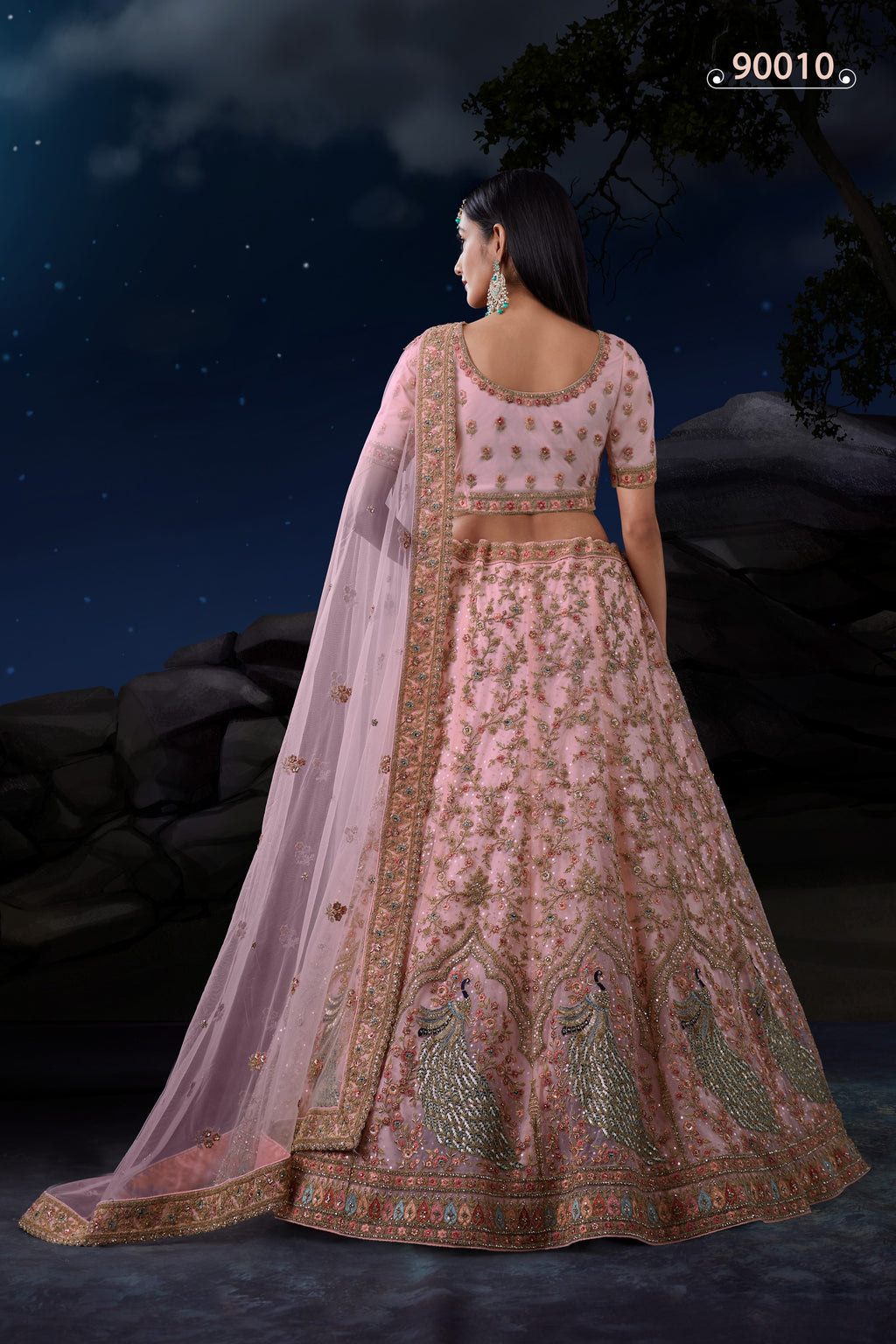 Pink Net Lehenga Choli For Indian Festivals & Weddings - Sequence Embroidery Work, Dori Work, Zarkan Work, Thread Embroidery Work