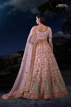 Pink Net Lehenga Choli For Indian Festivals & Weddings - Sequence Embroidery Work, Dori Work, Zarkan Work, Thread Embroidery Work