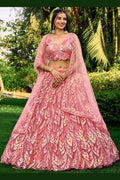 Pink Net Reception Lehenga Choli For Indian & Pakistani Wedding Festival - Sequins & Thread Embroidery Work