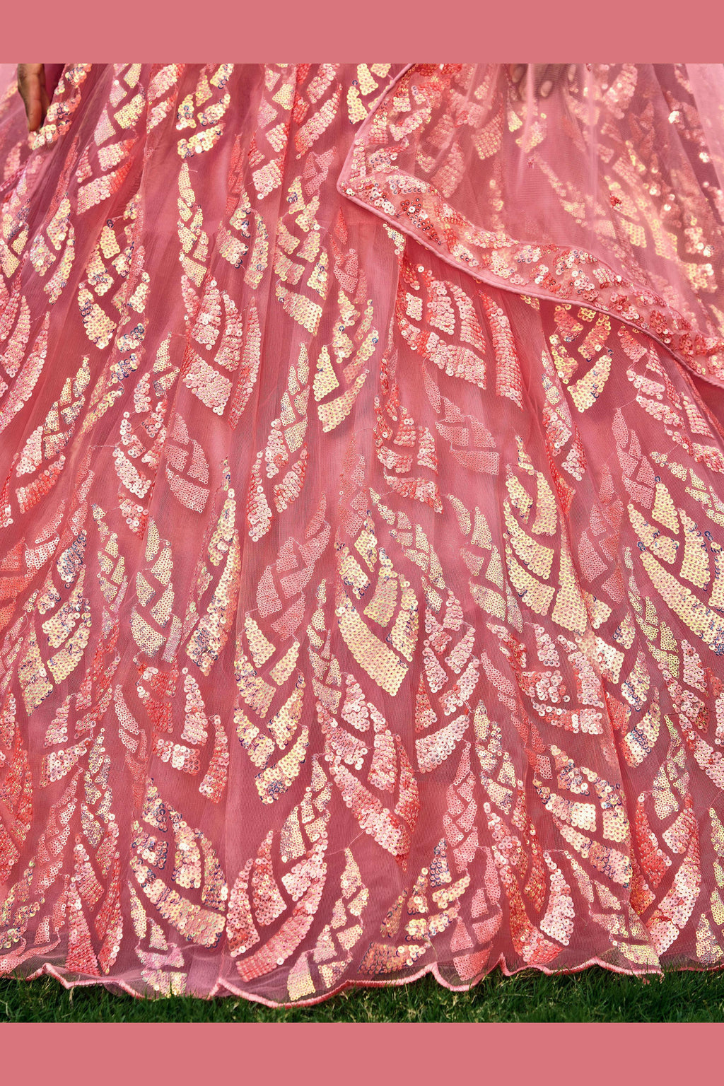 Pink Net Reception Lehenga Choli For Indian & Pakistani Wedding Festival - Sequins & Thread Embroidery Work