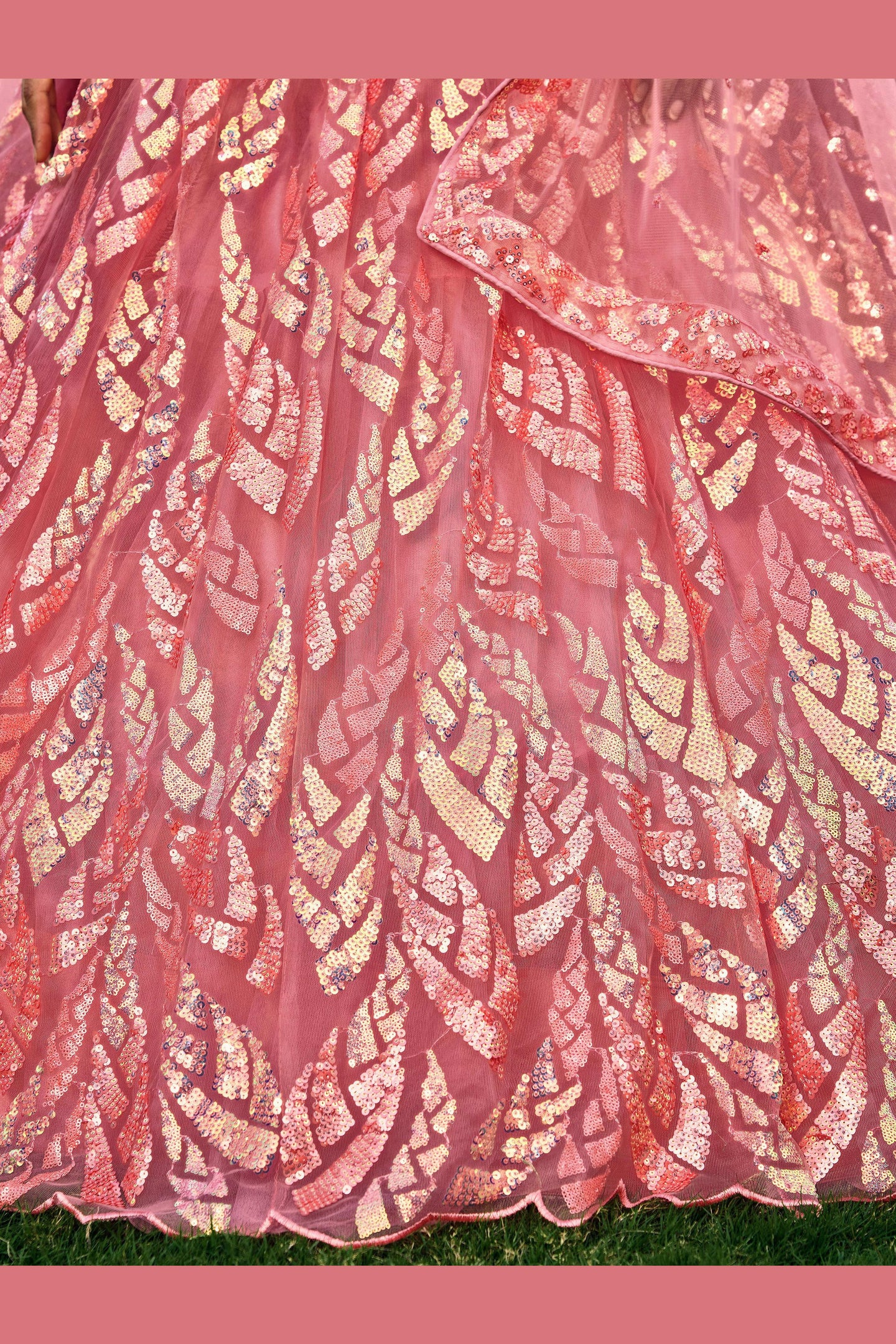 Pink Net Reception Lehenga Choli For Indian & Pakistani Wedding Festival - Sequins & Thread Embroidery Work