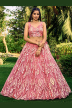 Pink Net Reception Lehenga Choli For Indian & Pakistani Wedding Festival - Sequins & Thread Embroidery Work