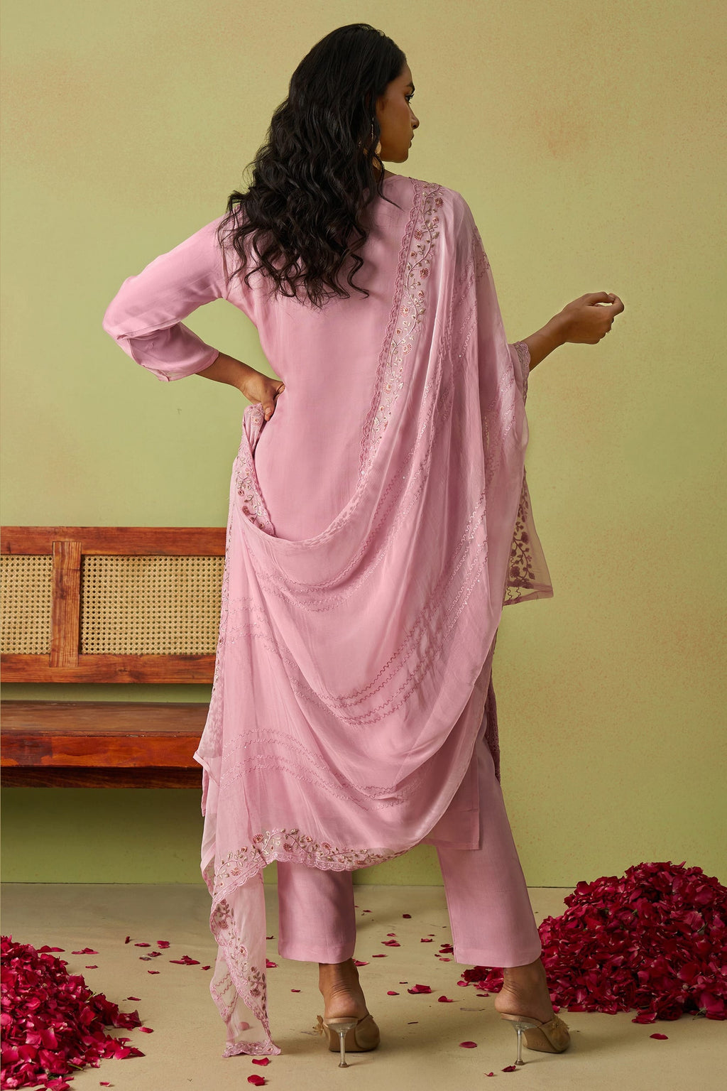 Pink Organza Silk Kameez With Pant For Indian & Pakistani Wedding Festival - Thread Embroidery Work, Moti Work, Hand Work