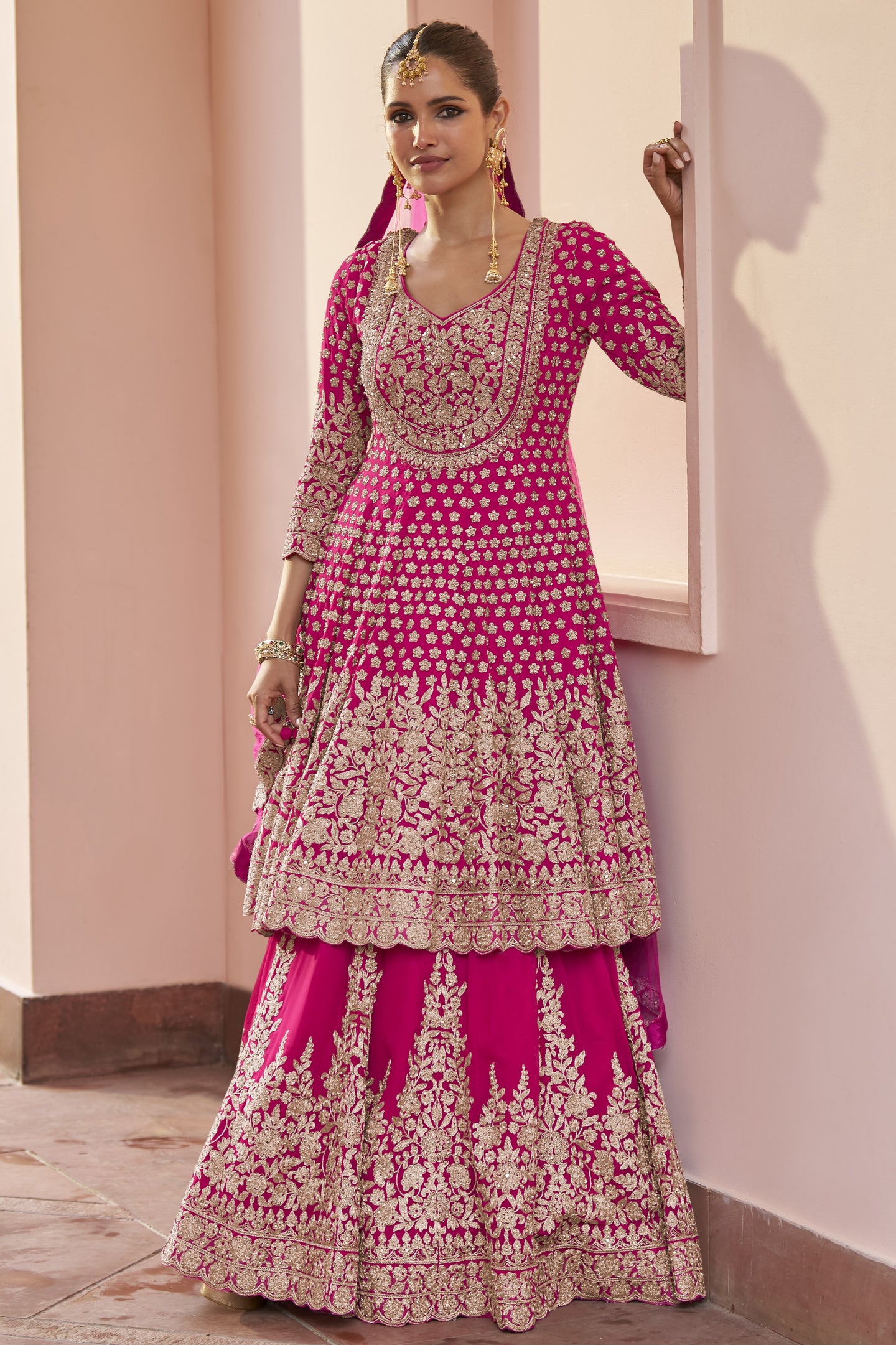 Pink Pakistani Dress with Georgette Kameez and Skirt