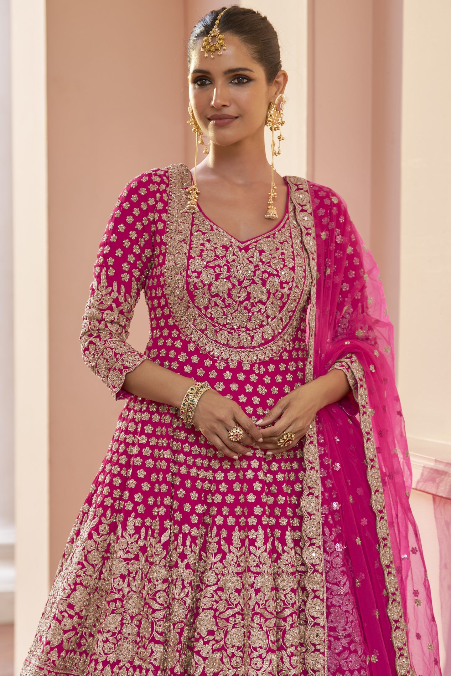 Pink Pakistani Dress with Georgette Kameez and Skirt