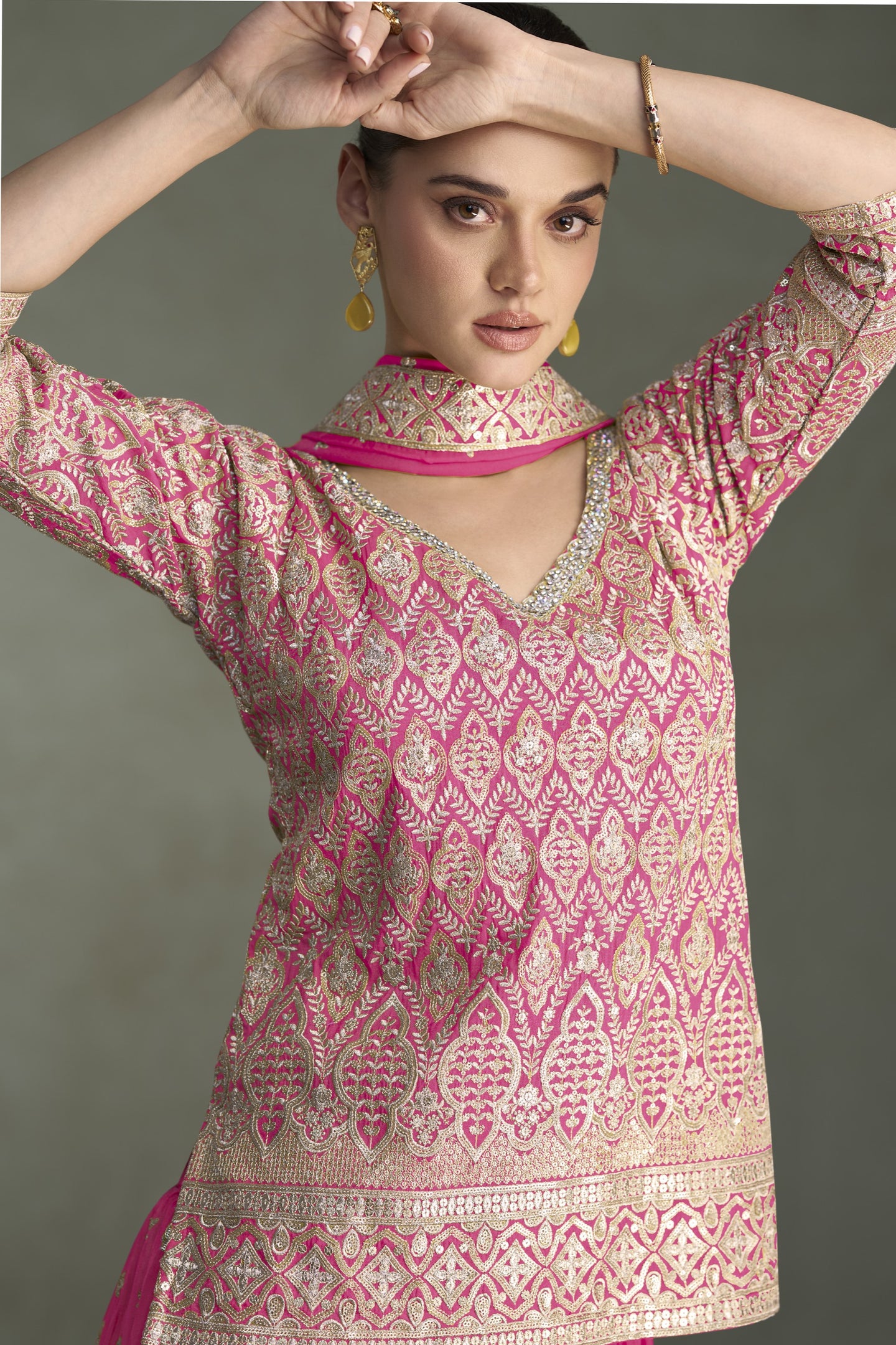 Pink Simmer Silk Plazo Suit Design for Wedding with Embroidery Work