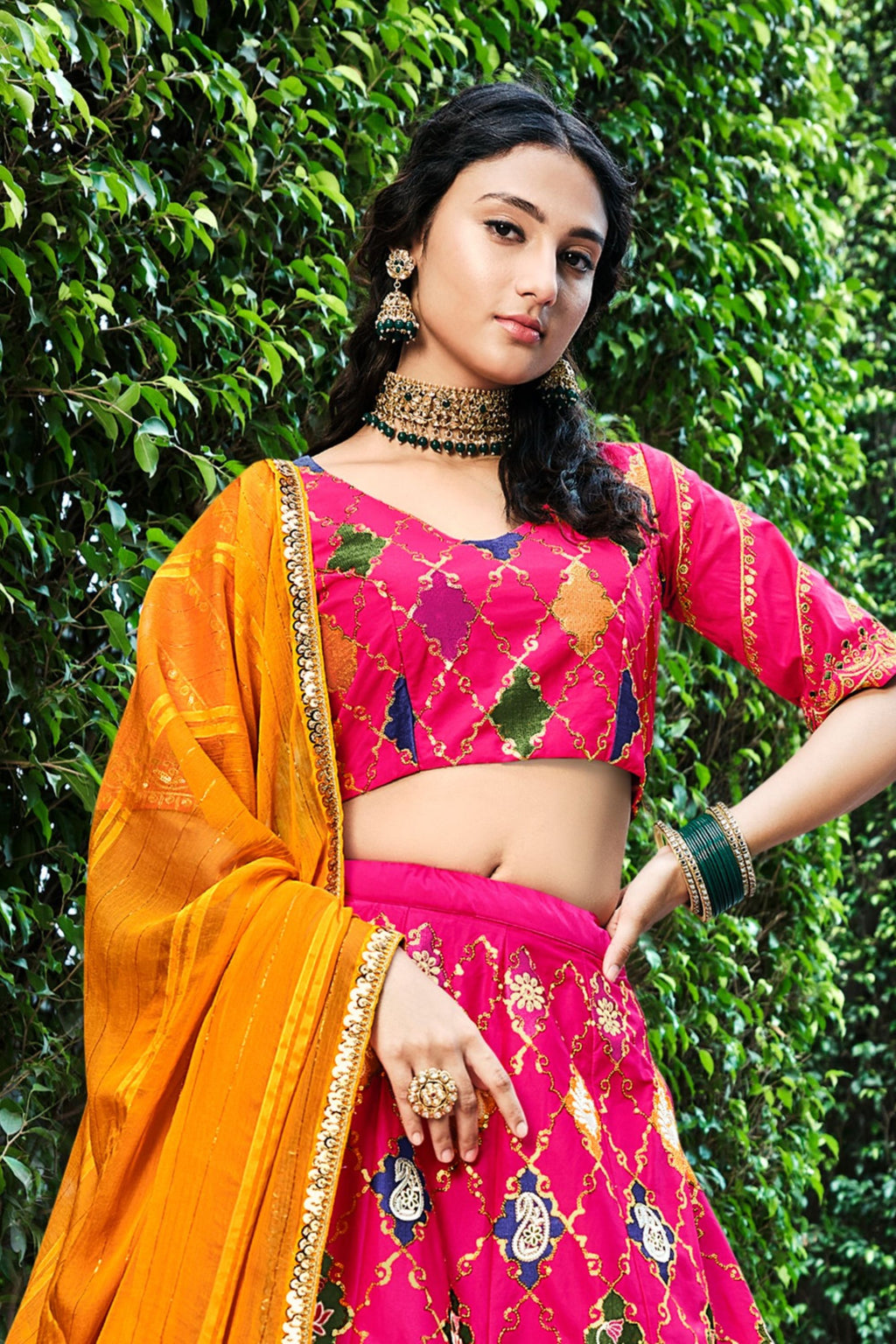 Pink Silk Lehenga Choli For Indian Festivals & Weddings - Sequence Embroidery Work, Thread Work