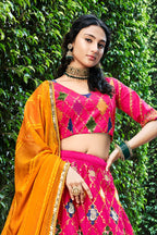 Pink Silk Lehenga Choli For Indian Festivals & Weddings - Sequence Embroidery Work, Thread Work