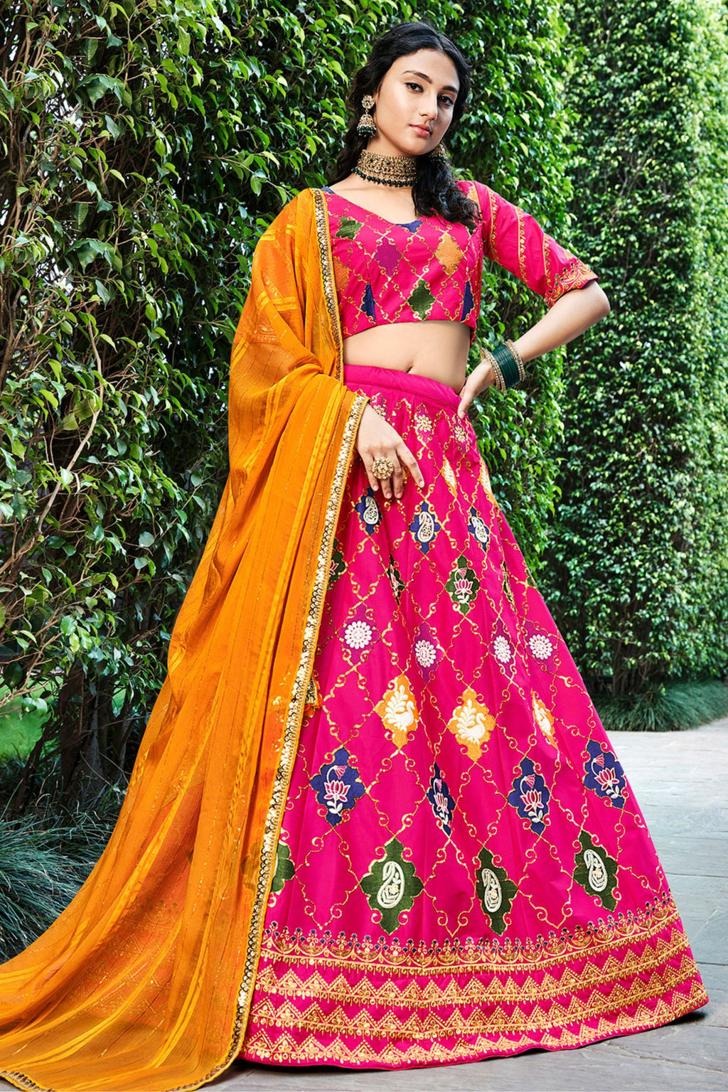 Pink Silk Lehenga Choli For Indian Festivals & Weddings - Sequence Embroidery Work, Thread Work