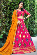 Pink Silk Lehenga Choli For Indian Festivals & Weddings - Sequence Embroidery Work, Thread Work